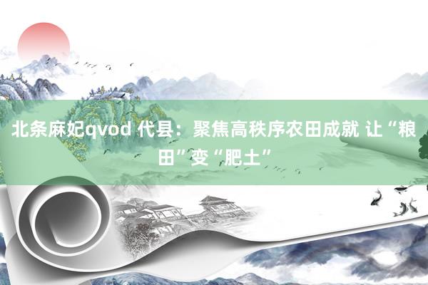 北条麻妃qvod 代县：聚焦高秩序农田成就 让“粮田”变“肥土”