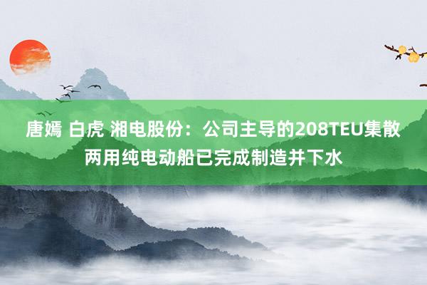 唐嫣 白虎 湘电股份：公司主导的208TEU集散两用纯电动船已完成制造并下水